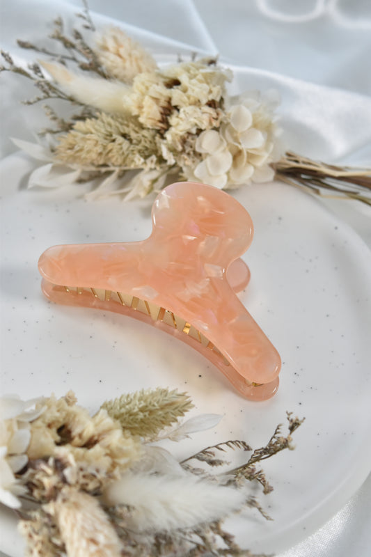 French Claw in Peach | Pink Orange Marbled | Acetate and Stainless Steel Hair Claw Clip