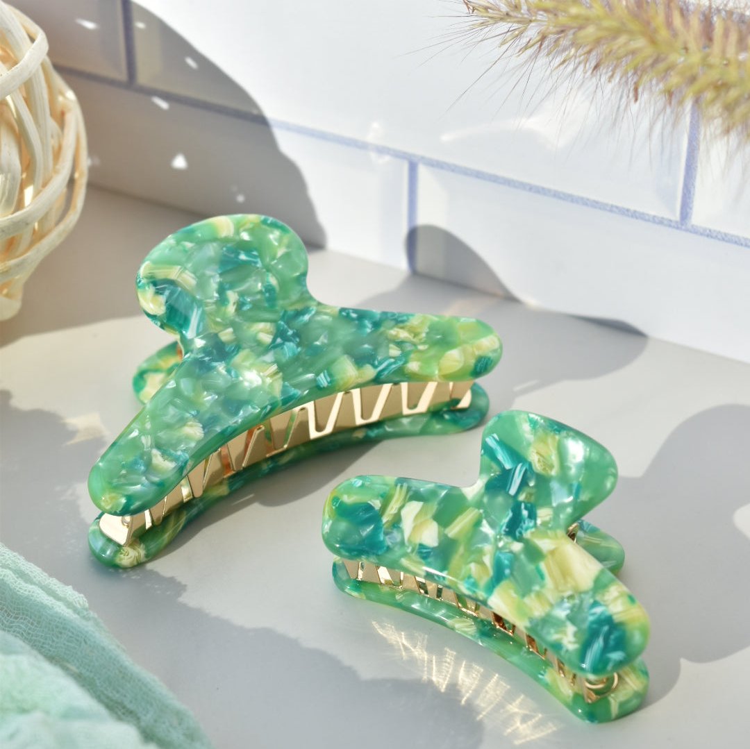 Mini French Hair Claw in Garland | Green Hair Clip Acetate Stainless Steel
