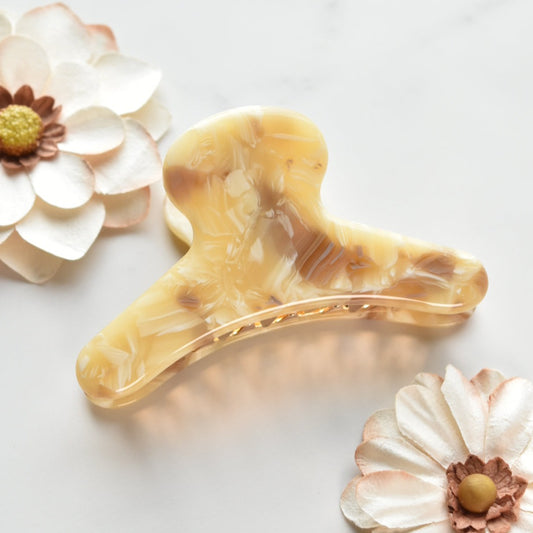French Claw in Honey Onyx | Marble Yellow Cream and Brown Hair Clip