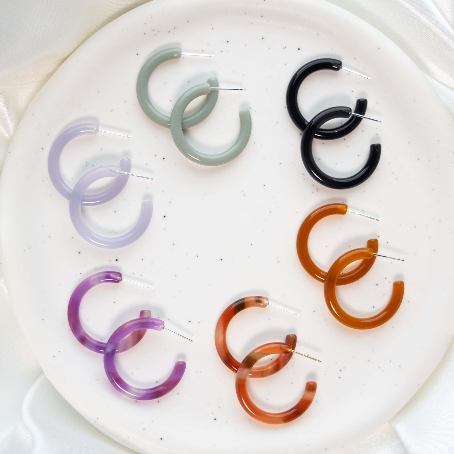 30mm Thin Round Hoops | Hoop Earrings Cellulose Acetate 925 Sterling Silver Posts