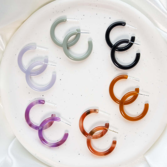 30mm Thin Round Hoops | Hoop Earrings Cellulose Acetate 925 Sterling Silver Posts