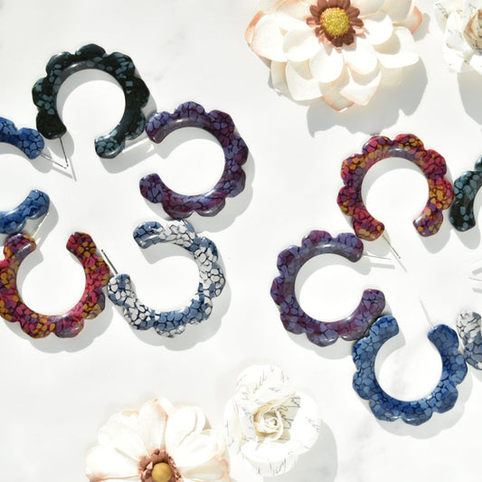 Flower Power Hoop Flora Collection | Large Resin Hoop Earrings Cellulose Acetate 925 Sterling Silver Posts