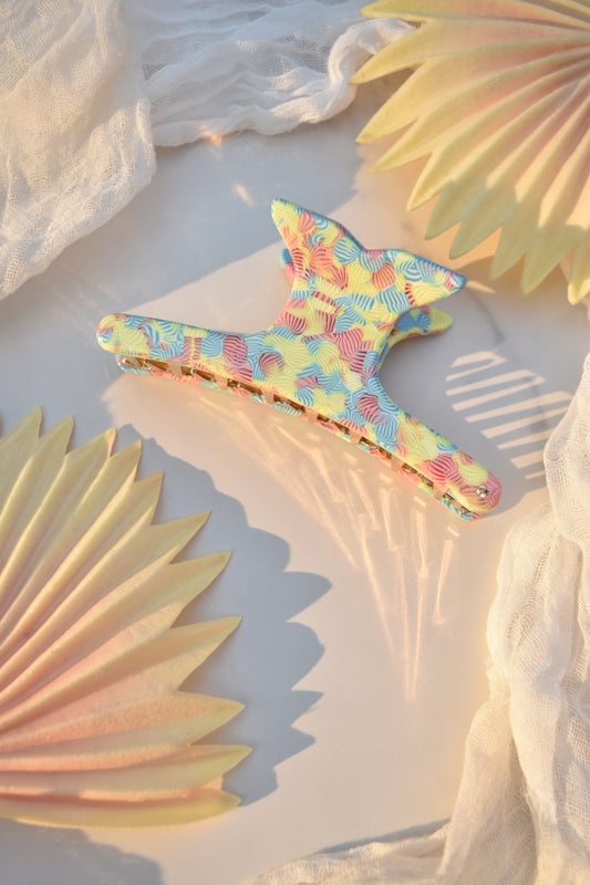 Whale XL French Claw in Coral | Colorful Yellow Pink Blue | Italian Acetate and Stainless Steel Hair Claw Clip