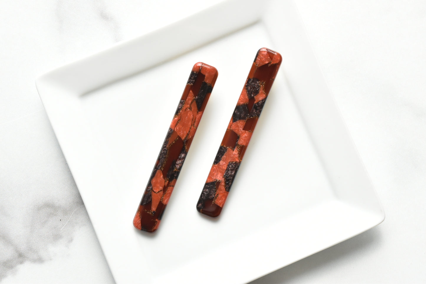 Long Rectangle Clips in Lava Rock Sectioning Hair Clips 2 Pack Cellulose Acetate and Stainless Steel