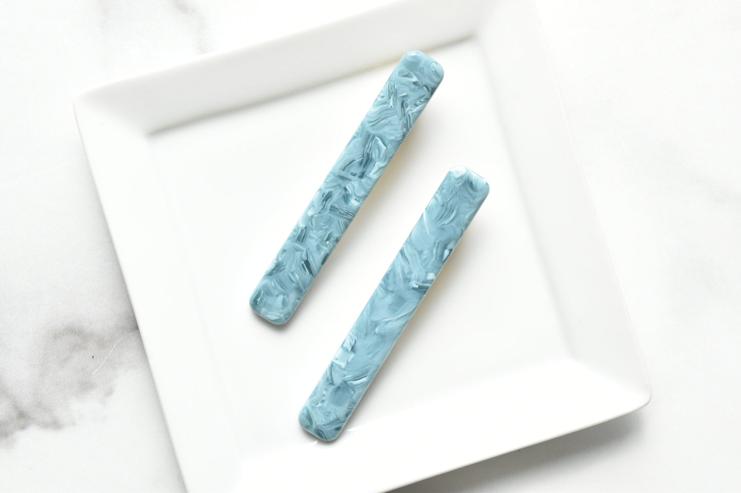 Long Rectangle Clips in Aqua | Blue Sectioning Hair Clips 2 Pack Cellulose Acetate and Stainless Steel