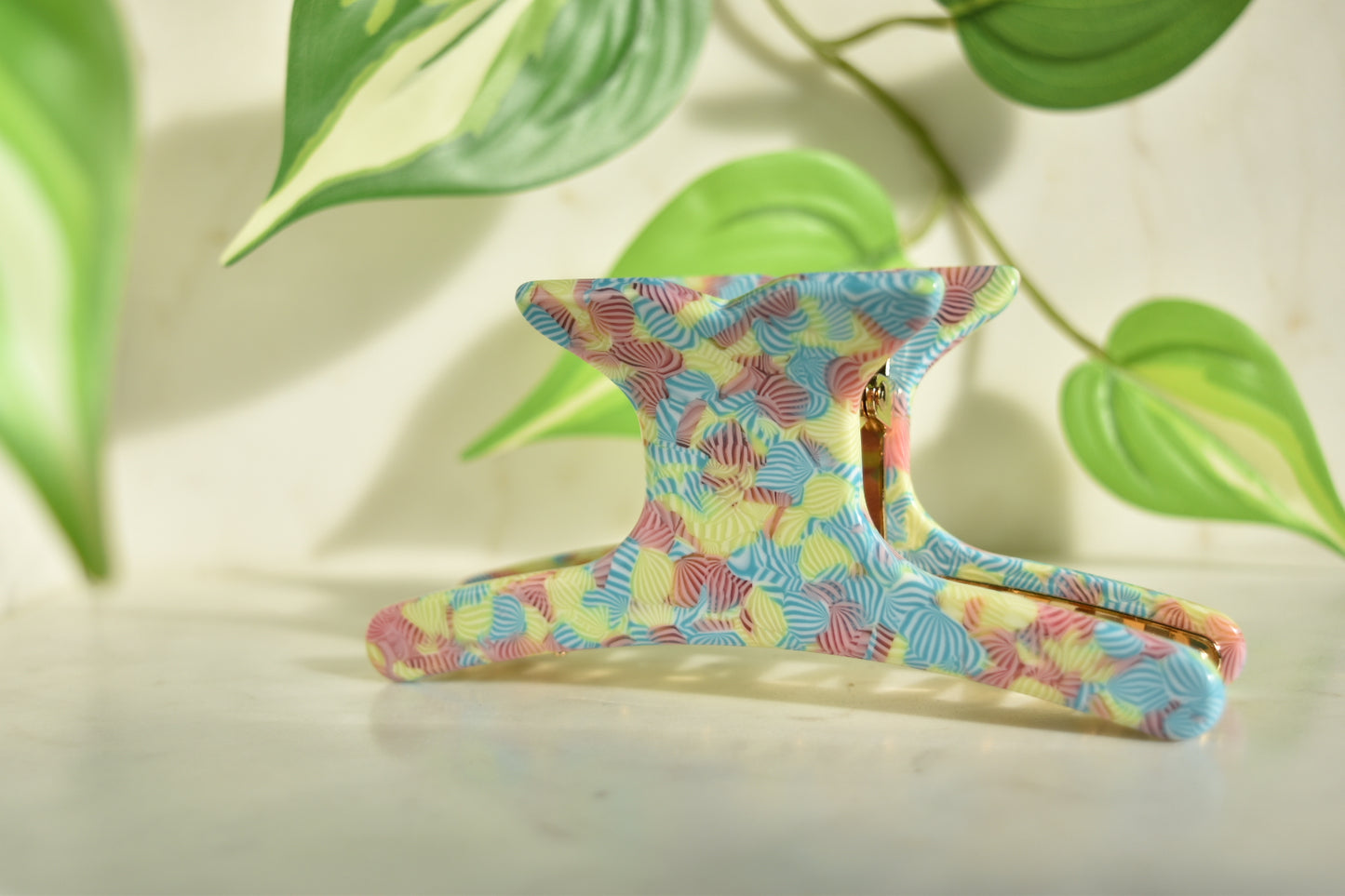 Whale XL French Claw in Coral | Colorful Yellow Pink Blue | Italian Acetate and Stainless Steel Hair Claw Clip