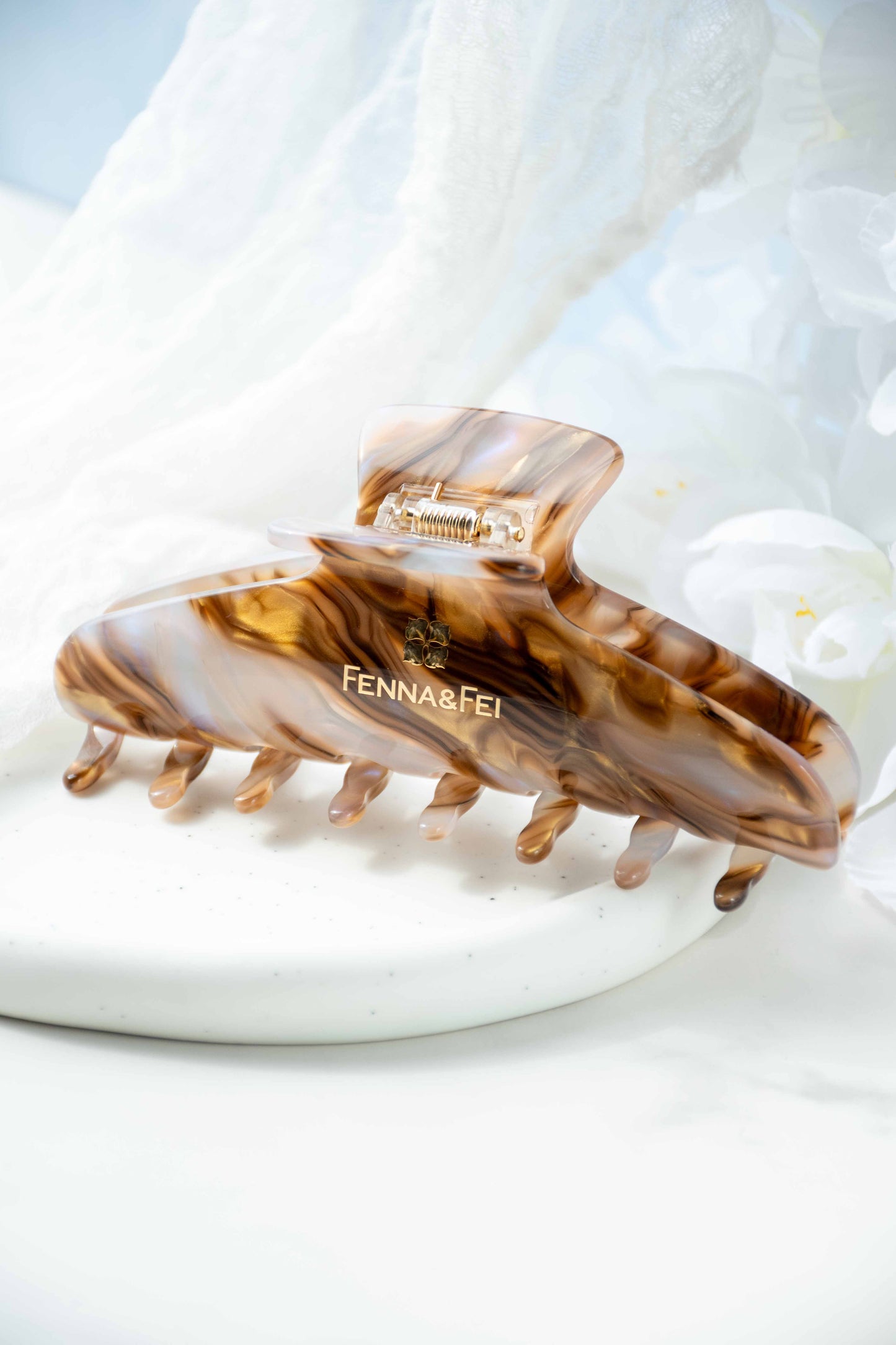 Glamour Grip Wave Claw in Ametrine | Bronze Gold Lavender | Italian Acetate Tortoise Shell Large Hair Clip