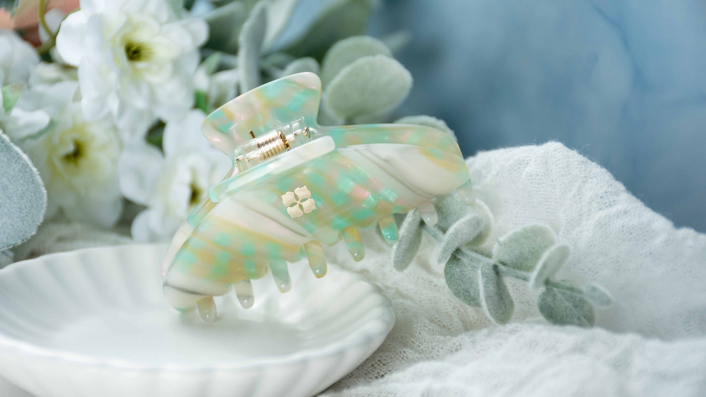 Glamour Grip Mini Claw in Desert Opal | White Green Pink Teal | Italian Acetate Tortoise Shell Small Hair Clip