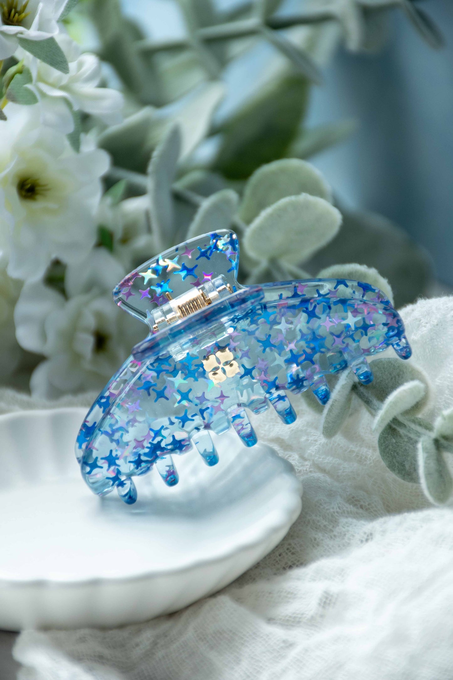 Glamour Grip Mini Acetate Hair Claw in The Jelly Collection | Pink Blue Clear Glitter | Italian Acetate Tortoise Shell Small Hair Clip