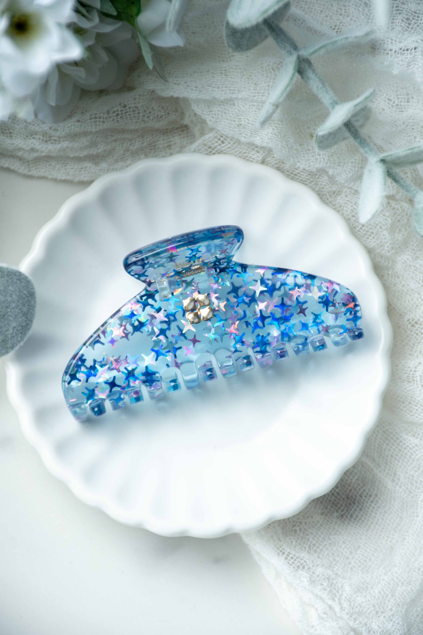 Glamour Grip Mini Acetate Hair Claw in The Jelly Collection | Pink Blue Clear Glitter | Italian Acetate Tortoise Shell Small Hair Clip