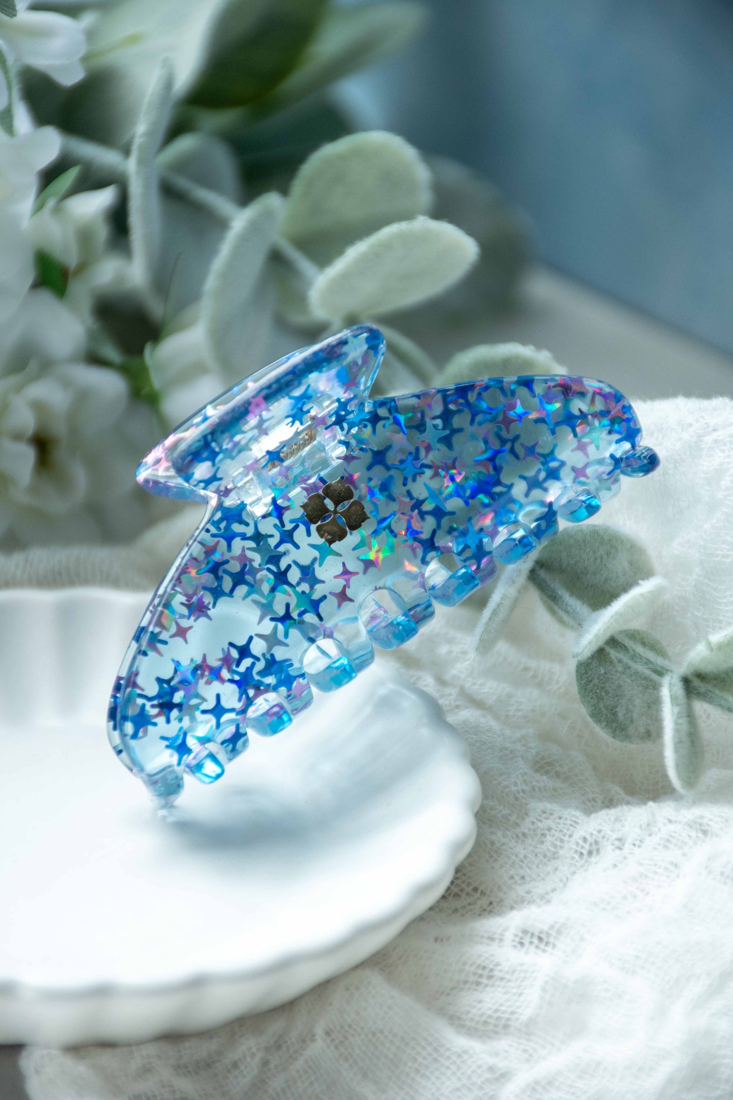 Glamour Grip Mini Acetate Hair Claw in The Jelly Collection | Pink Blue Clear Glitter | Italian Acetate Tortoise Shell Small Hair Clip