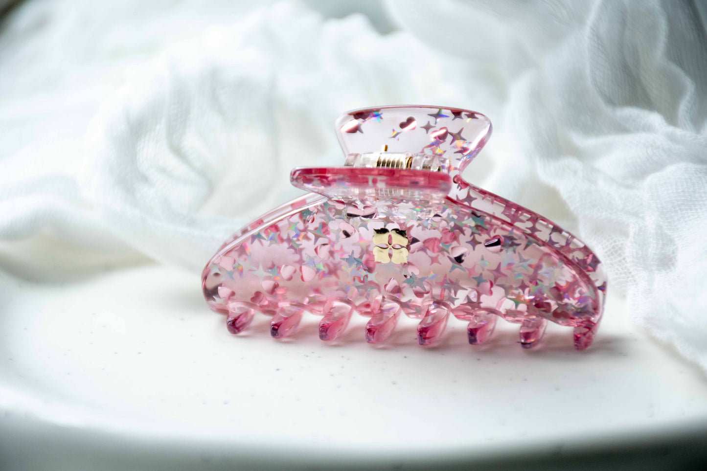 Glamour Grip Mini Acetate Hair Claw in The Jelly Collection | Pink Blue Clear Glitter | Italian Acetate Tortoise Shell Small Hair Clip
