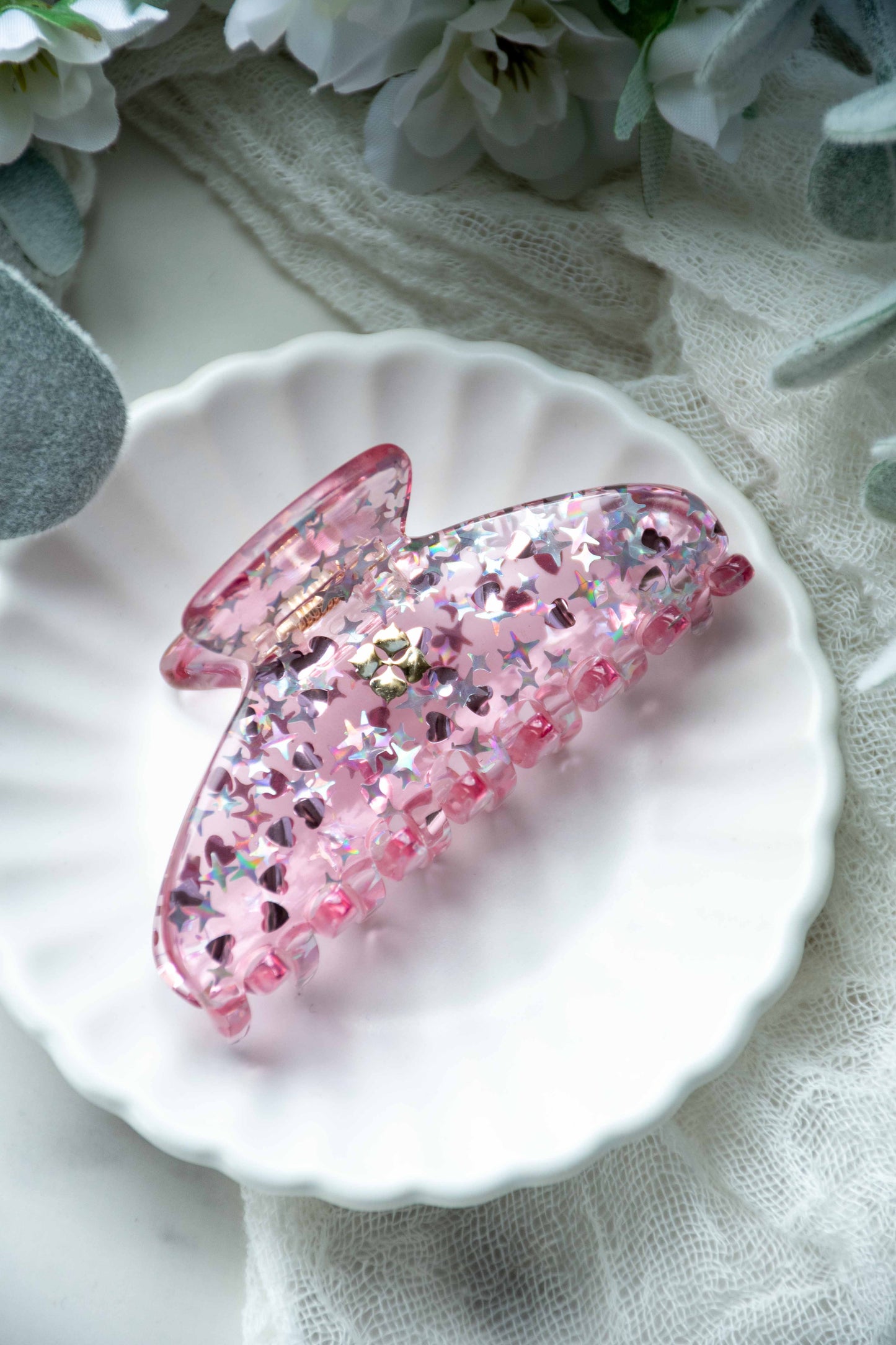 Glamour Grip Mini Acetate Hair Claw in The Jelly Collection | Pink Blue Clear Glitter | Italian Acetate Tortoise Shell Small Hair Clip