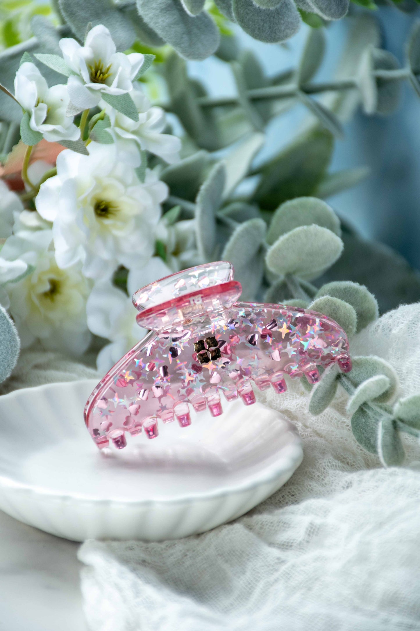 Glamour Grip Mini Acetate Hair Claw in The Jelly Collection | Pink Blue Clear Glitter | Italian Acetate Tortoise Shell Small Hair Clip