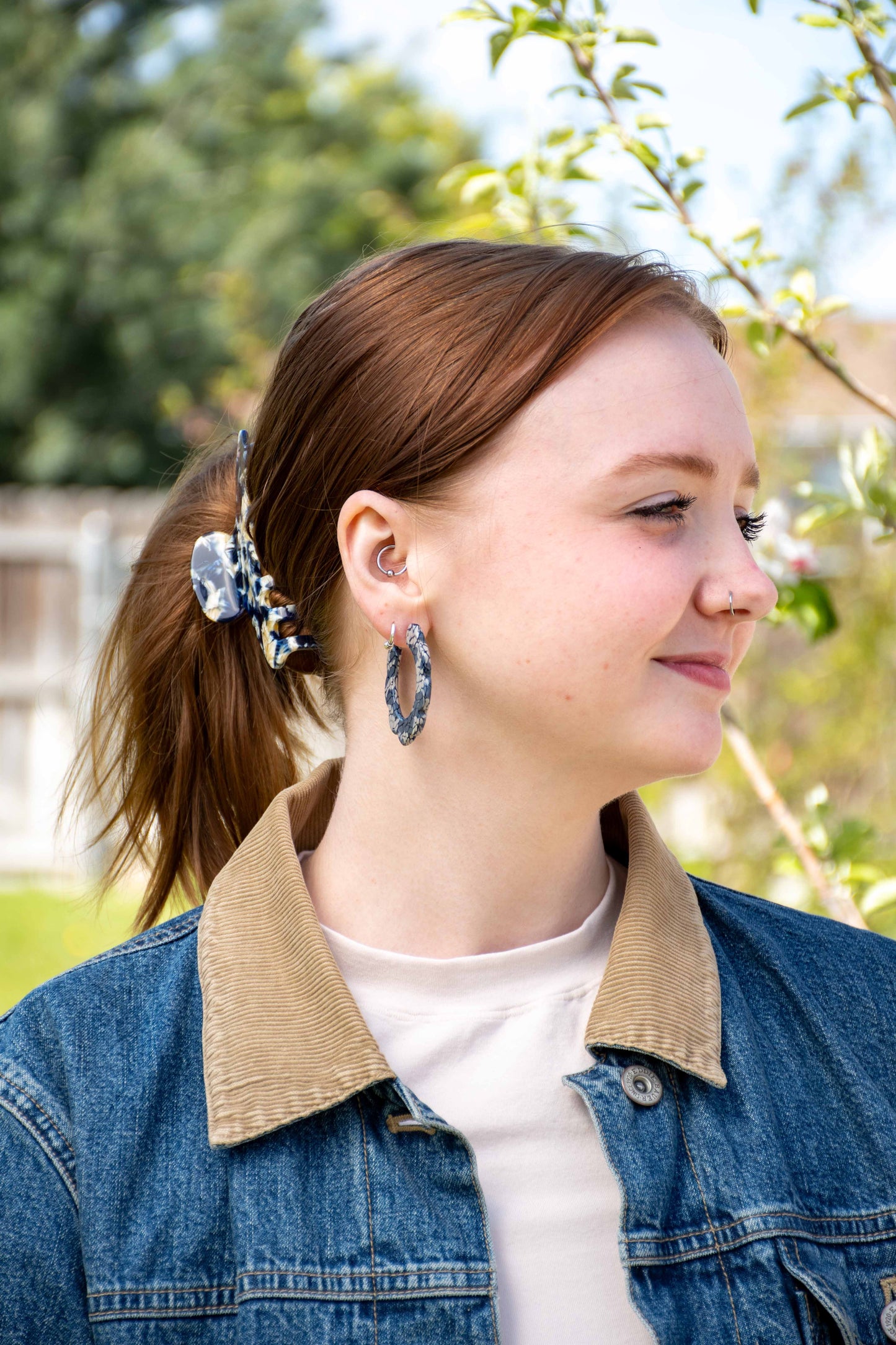 Flower Power Hoop Flora Collection | Large Resin Hoop Earrings Cellulose Acetate 925 Sterling Silver Posts
