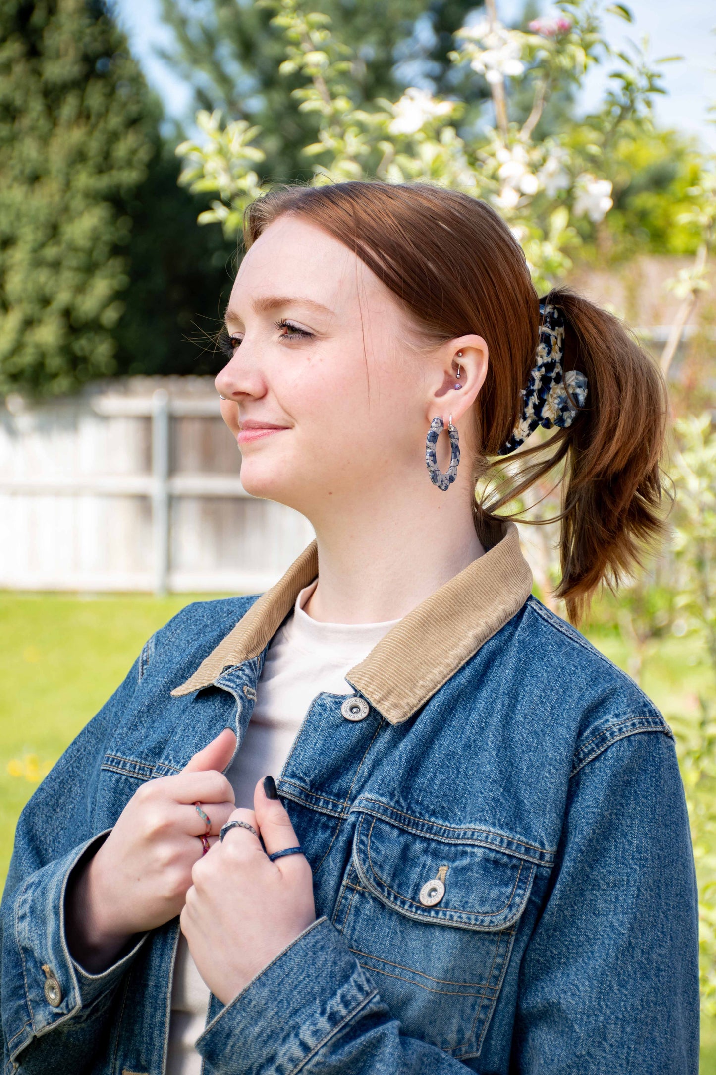 Flower Power Hoop Flora Collection | Large Resin Hoop Earrings Cellulose Acetate 925 Sterling Silver Posts