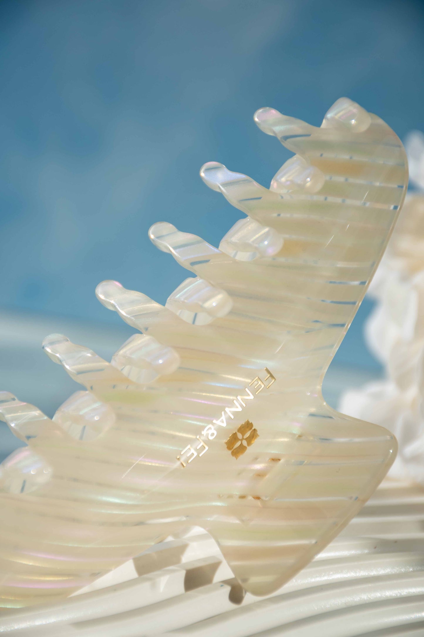 Glamour Grip Wave Claw in White Opal | White Pearlescent Rainbow | Italian Acetate Tortoise Large Hair Clip