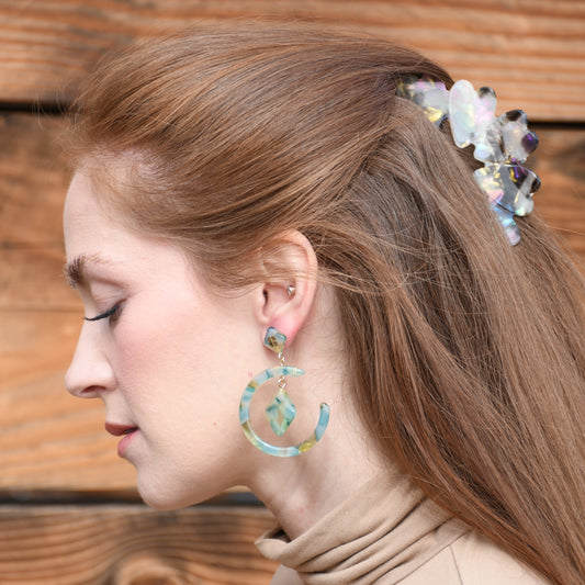 Spell Book Dangles| Mismatched Circle Diamond Italian Acetate Statement Drop Earrings 925 Sterling Silver Posts