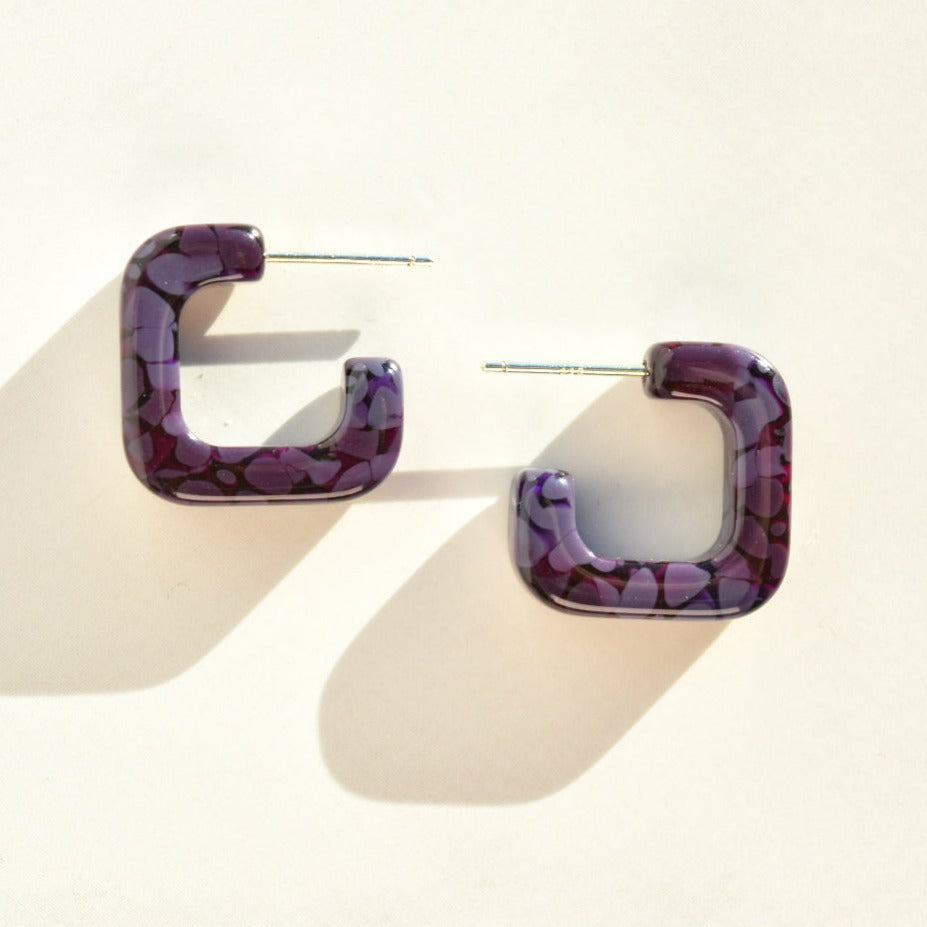 Mini Geo Hoops Flora Collection | Geometric Modern Funky Square Colorful Tortoise Shell Acetate Resin Hoop Earrings