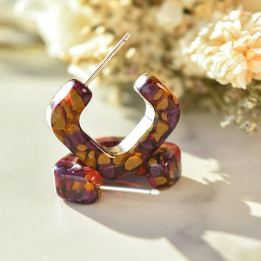 Mini Geo Hoops Flora Collection | Geometric Modern Funky Square Colorful Tortoise Shell Acetate Resin Hoop Earrings