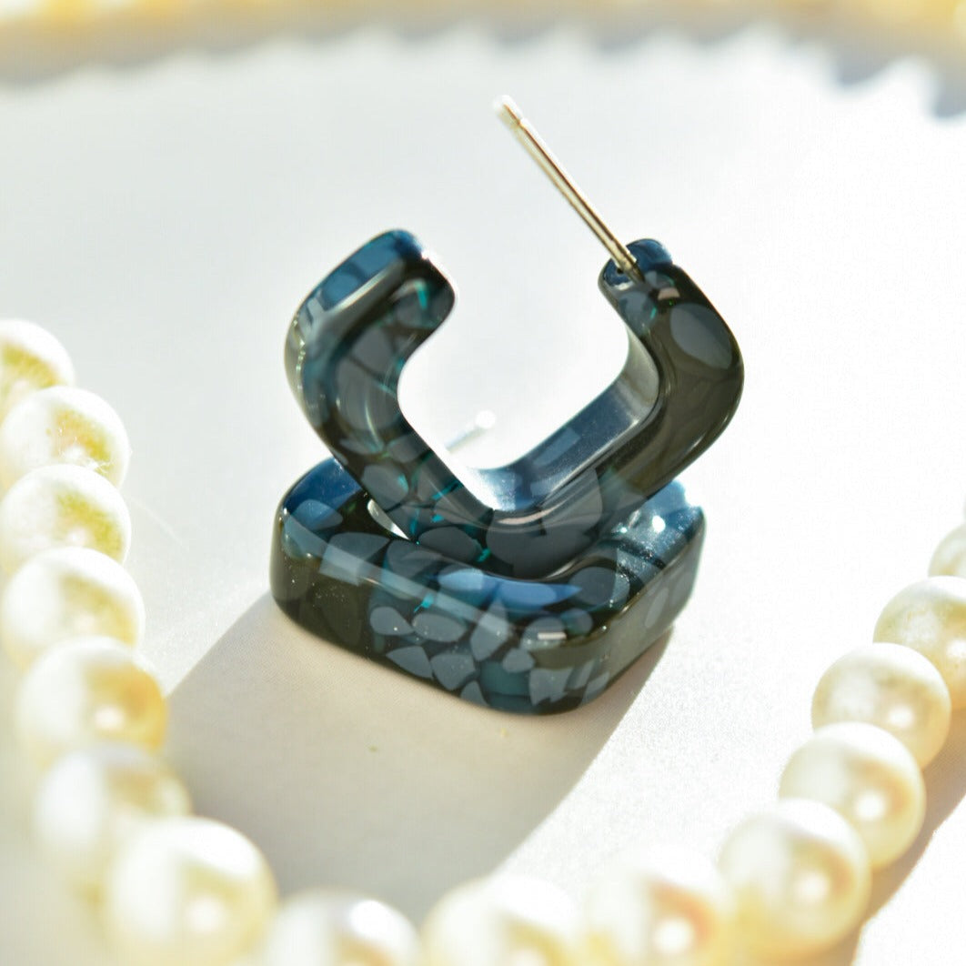 Mini Geo Hoops Flora Collection | Geometric Modern Funky Square Colorful Tortoise Shell Acetate Resin Hoop Earrings