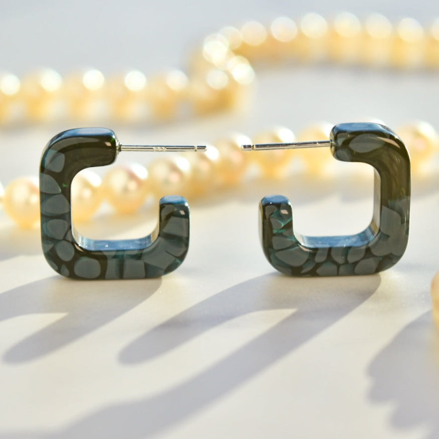 Mini Geo Hoops Flora Collection | Geometric Modern Funky Square Colorful Tortoise Shell Acetate Resin Hoop Earrings