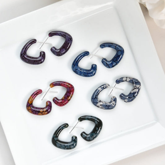 Trinity Hoops Flora Collection | Floral Hydrangea Geometric Triangle Hoop Earrings Sterling Silver Posts