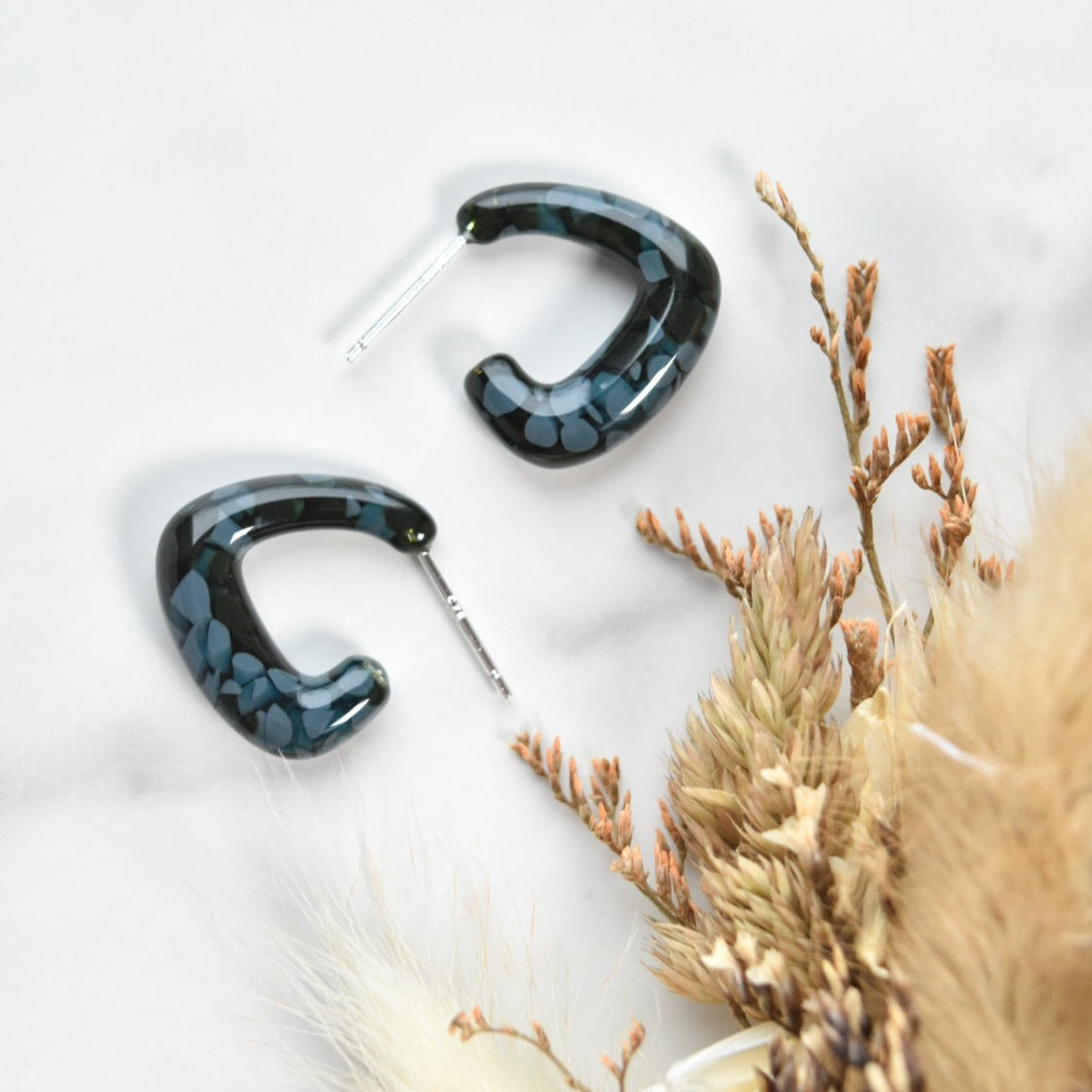 Trinity Hoops Flora Collection | Floral Hydrangea Geometric Triangle Hoop Earrings Sterling Silver Posts