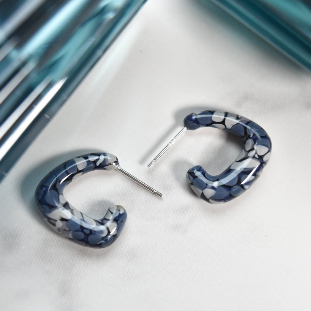 Trinity Hoops Flora Collection | Floral Hydrangea Geometric Triangle Hoop Earrings Sterling Silver Posts