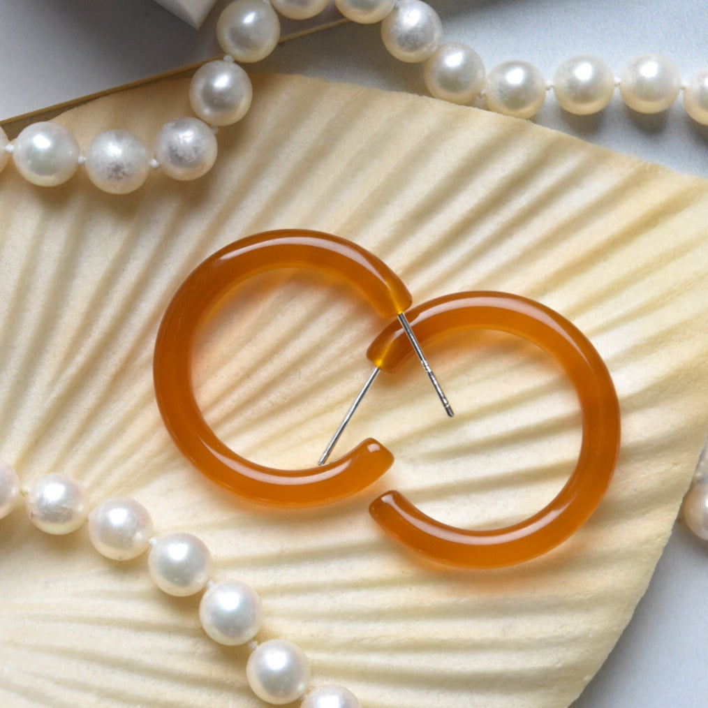 30mm Thin Round Hoops | Hoop Earrings Cellulose Acetate 925 Sterling Silver Posts