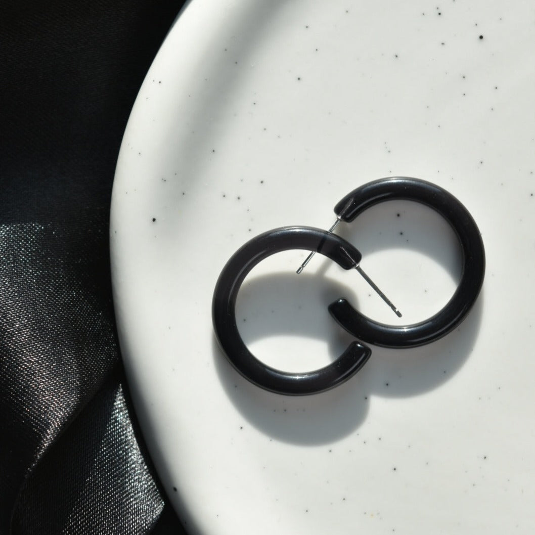 30mm Thin Round Hoops | Hoop Earrings Cellulose Acetate 925 Sterling Silver Posts