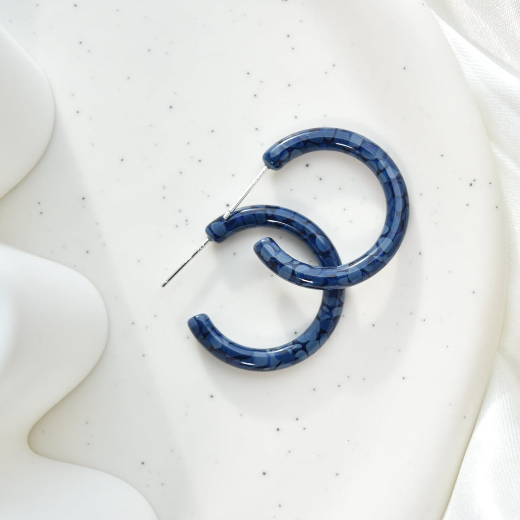 30mm Thin Round Hoops Flora Collection | Floral Hydrangea Hoop Earrings Cellulose Acetate 925 Sterling Silver Posts