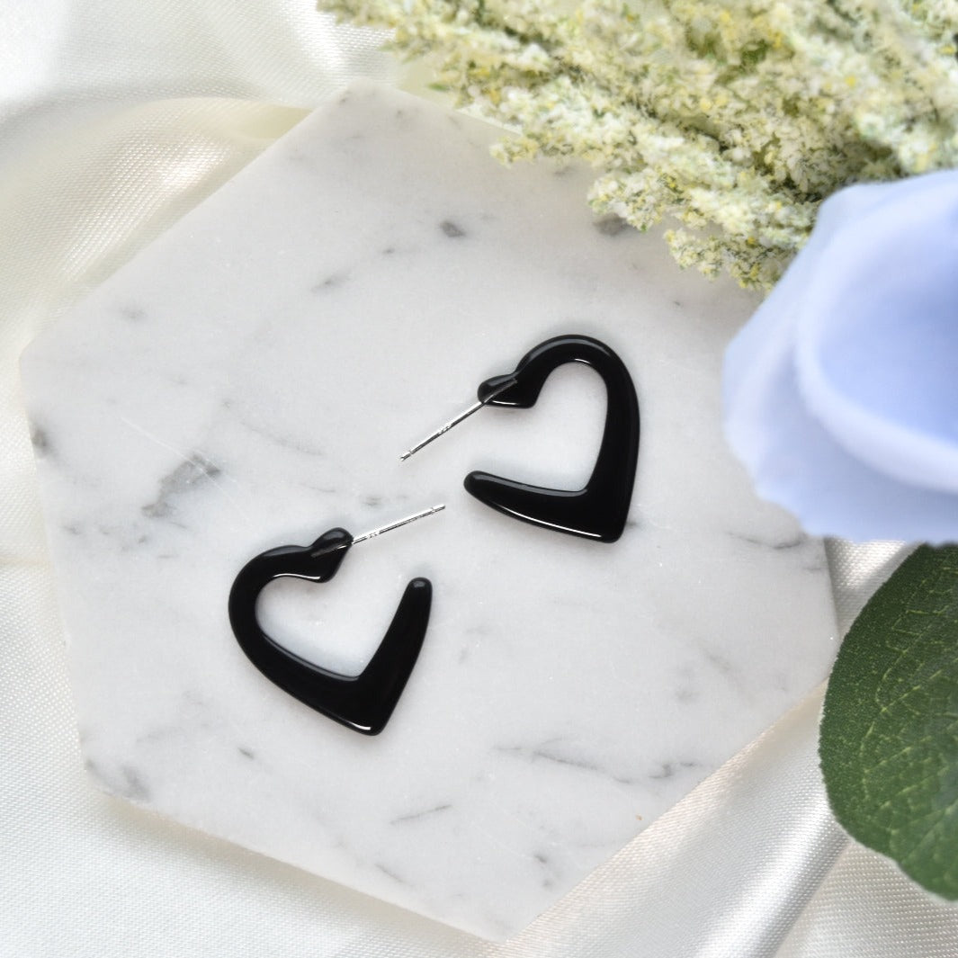 Mini Colorful Heart Hoops | Valentines Day Hoop Earrings | Colorful Tortoise Shell Acetate Hoops | 925 Sterling Silver Posts