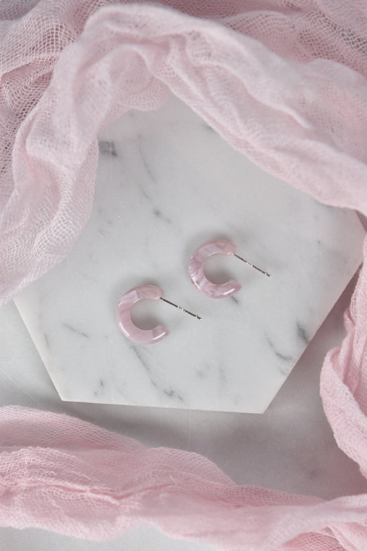 Huggie Hoops in Heather | Cute Minimalist Light Pink White Small Hoop Earrings 925 Sterling Silver Posts