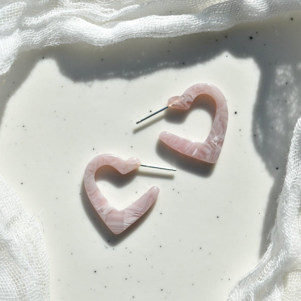 Mini Colorful Heart Hoops | Valentines Day Hoop Earrings | Colorful Tortoise Shell Acetate Hoops | 925 Sterling Silver Posts