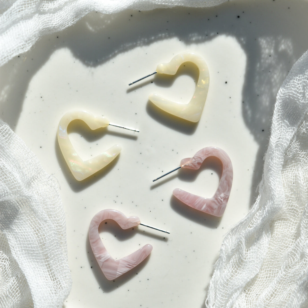 Mini Colorful Heart Hoops | Valentines Day Hoop Earrings | Colorful Tortoise Shell Acetate Hoops | 925 Sterling Silver Posts