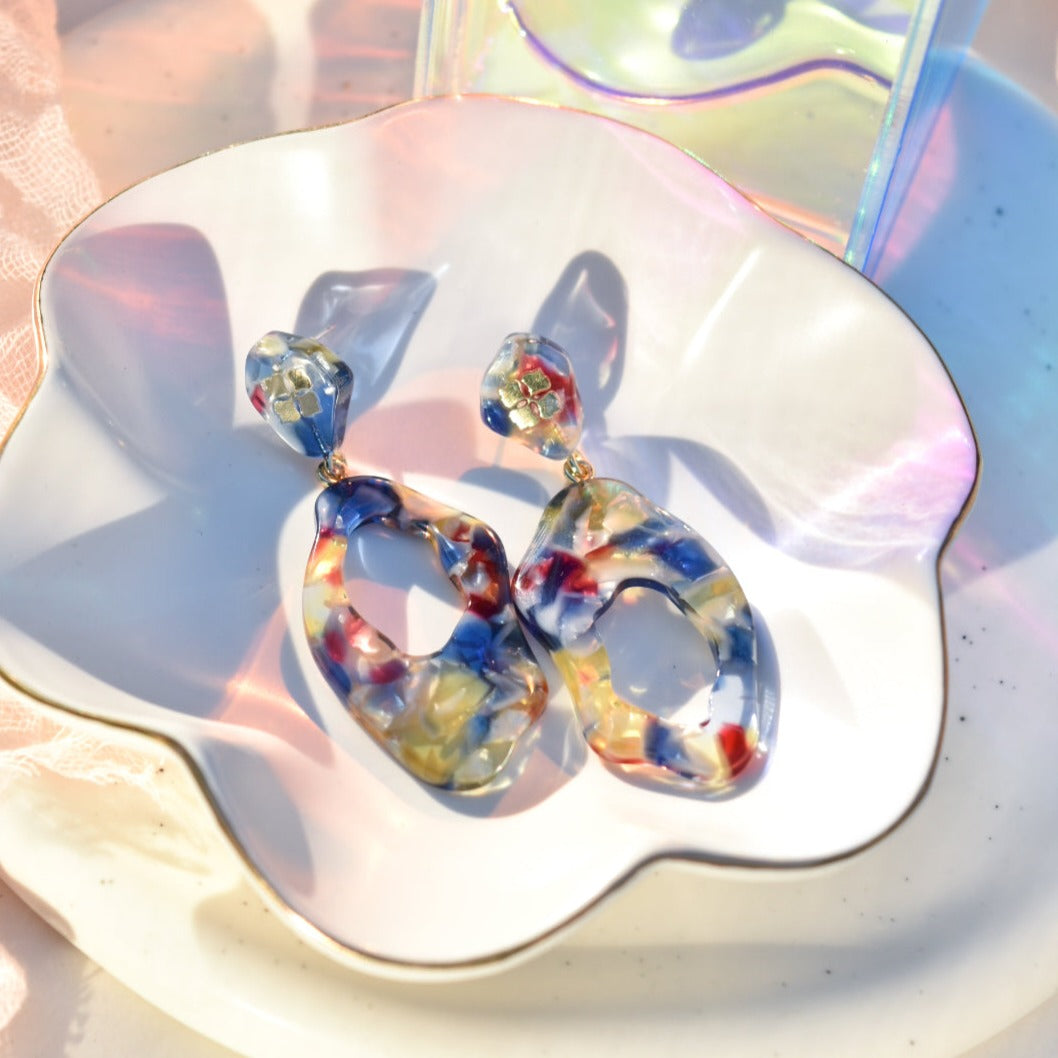 Arch Dangles in Dew Drop, Angel Wing, Opal | Italian Acetate Drop Statement Earrings 925 Sterling Silver Posts