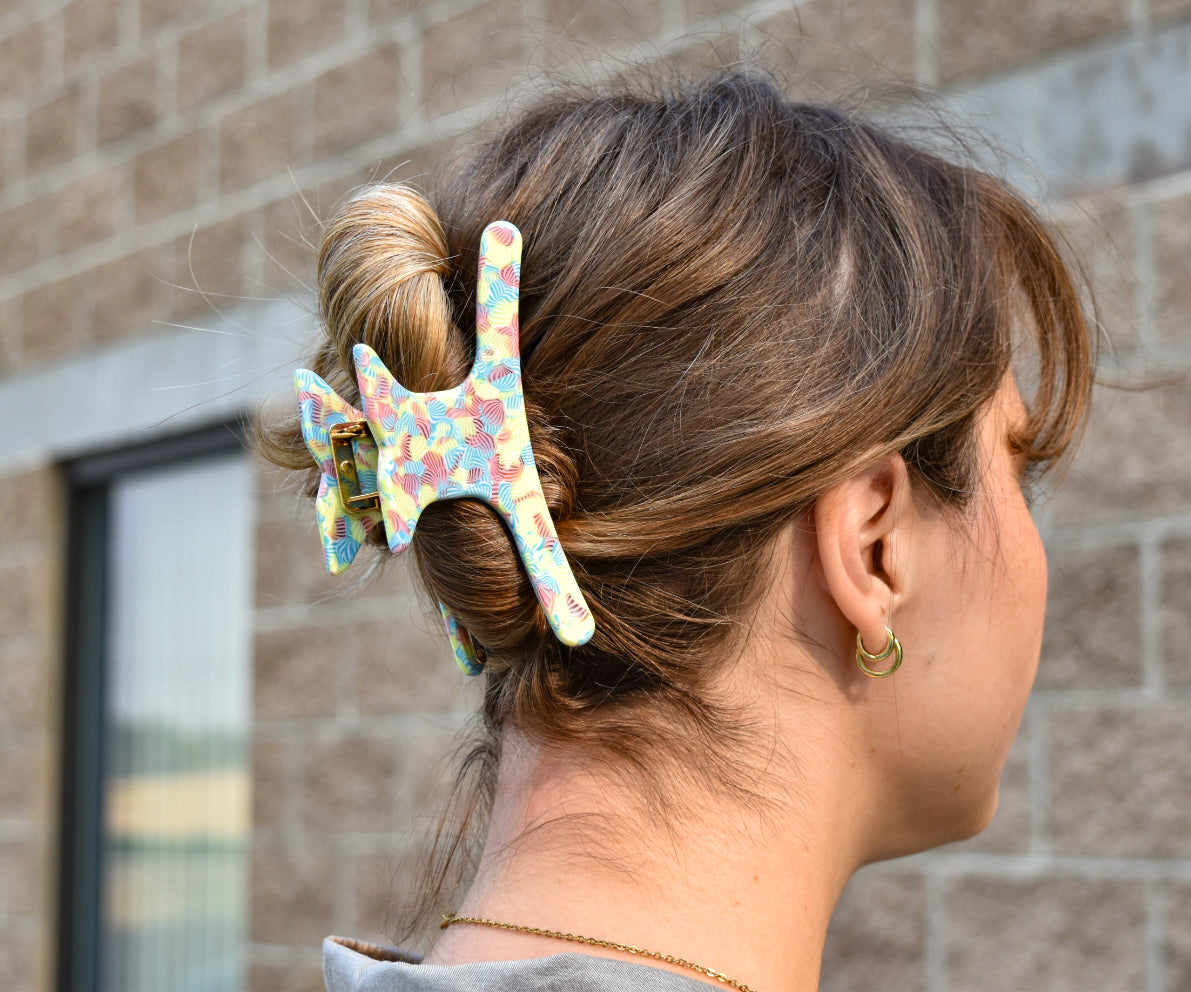 Whale XL French Claw in Coral | Colorful Yellow Pink Blue | Italian Acetate and Stainless Steel Hair Claw Clip