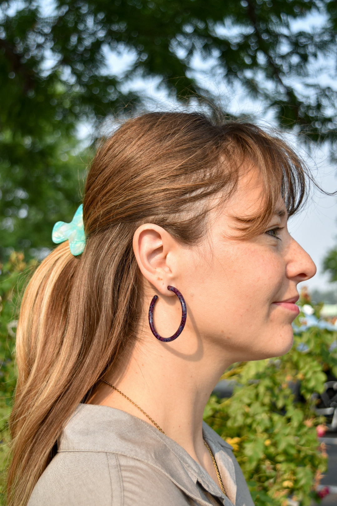 50mm Thin Round Hoops in the Hydrangea Collection| Large Hoop Earrings Flower Floral Hoops Cellulose Acetate 925 Sterling Silver Posts
