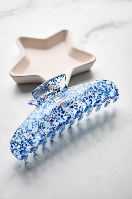Glamour Grip XL Acetate Hair Claw in The Jelly Collection | Pink Blue Clear Glitter | Italian Acetate Tortoise Shell XL Hair Clip