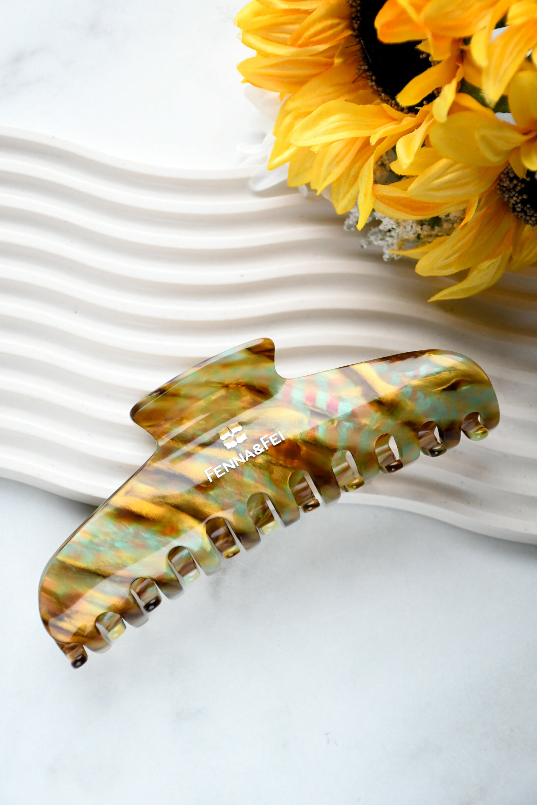Glamour Grip XL Claw in Fools Gold | Bronze Gold Teal Glamour Grip | Italian Acetate Tortoise Shell XL Hair Clip