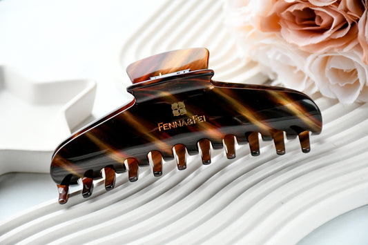 Glamour Grip XL Claw in Tigers Eye | Bronze Brown Gold Shimmer | Italian Acetate Tortoise Shell XL Hair Clip