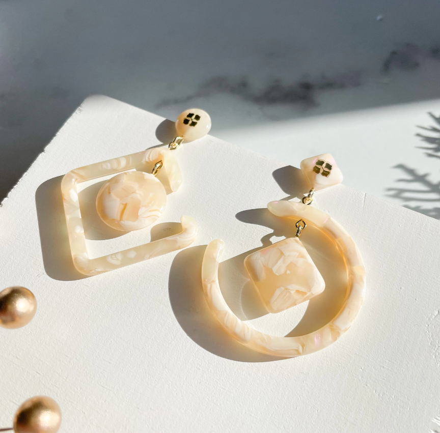 Spell Book Dangles| Mismatched Circle Diamond Italian Acetate Statement Drop Earrings 925 Sterling Silver Posts