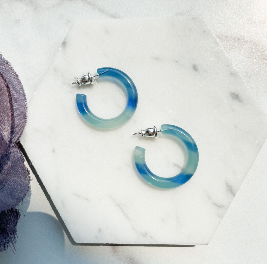 Ultra Mini Hoops in Milky Way | Blue Glitter Outer Space Hoop Earrings 925 Sterling Silver Posts