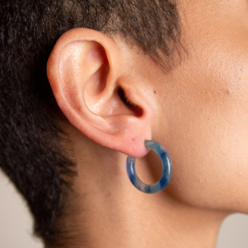 Ultra Mini Hoops in Milky Way | Blue Glitter Outer Space Hoop Earrings 925 Sterling Silver Posts