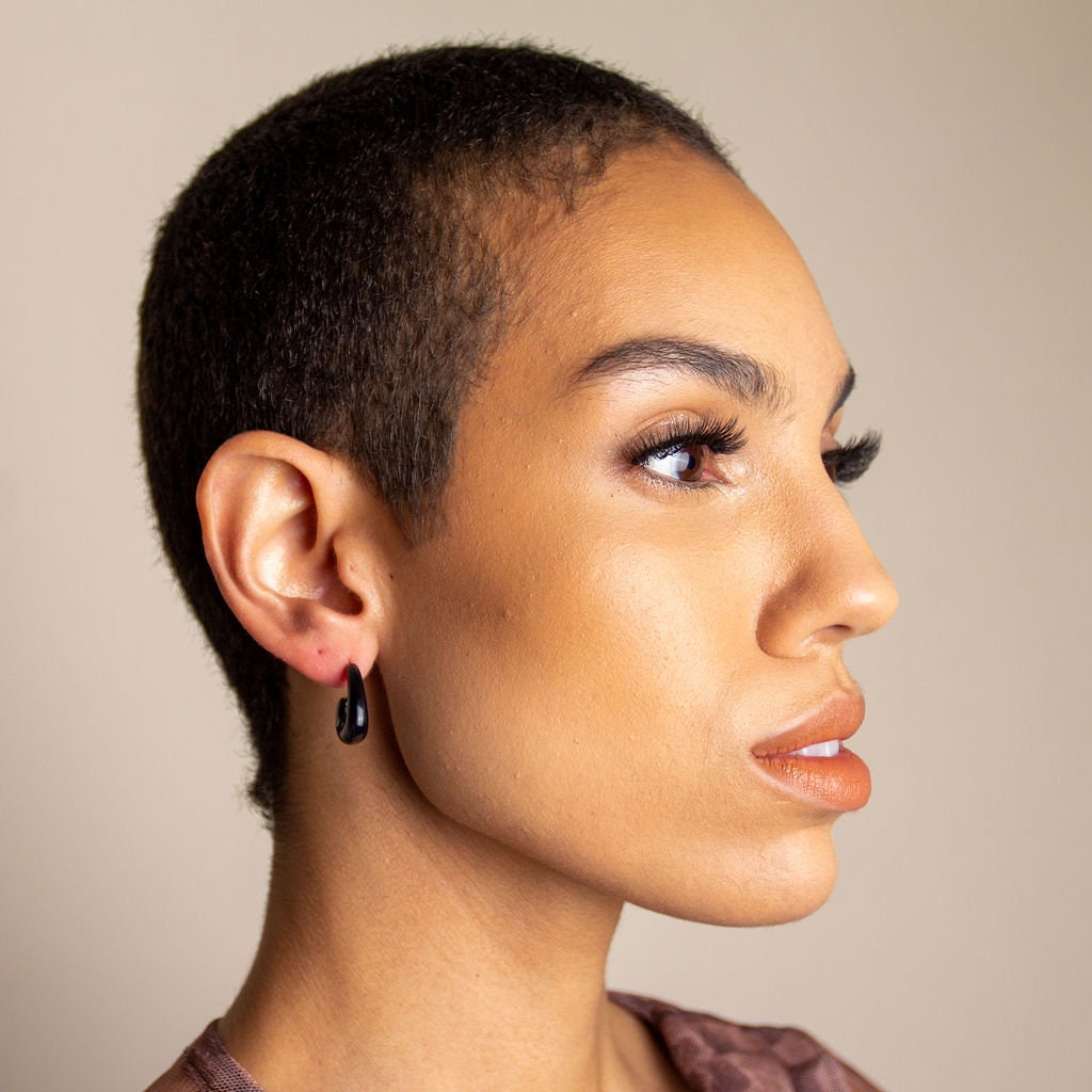 Trinity Hoops Flora Collection | Floral Hydrangea Geometric Triangle Hoop Earrings Sterling Silver Posts