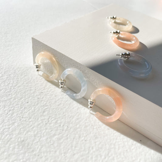 Ultra Mini Hoops in Sky Lotus and Peach | Cellulose Acetate Mini Small Pearl Hoop Earrings With AG Sterling Silver Posts Minimalist Earrings