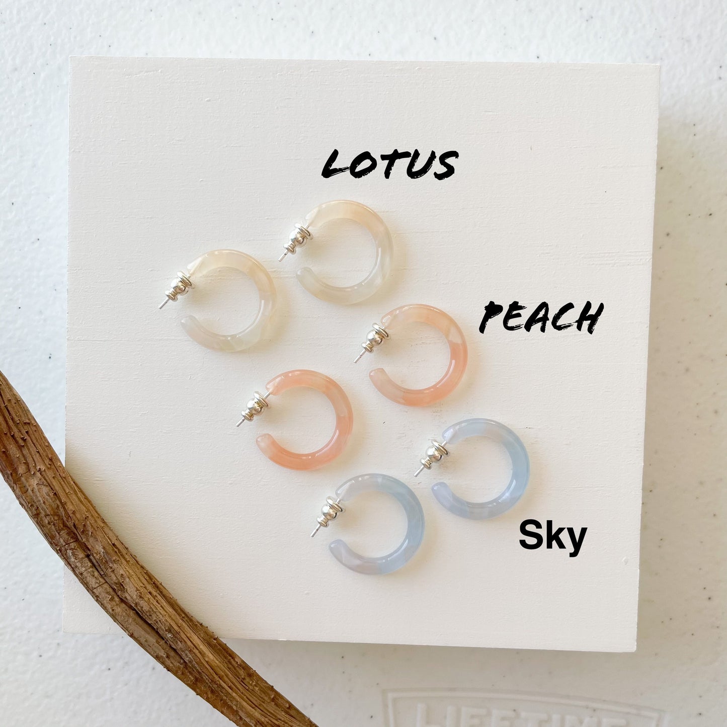 Ultra Mini Hoops in Sky Lotus and Peach | Cellulose Acetate Mini Small Pearl Hoop Earrings With AG Sterling Silver Posts Minimalist Earrings