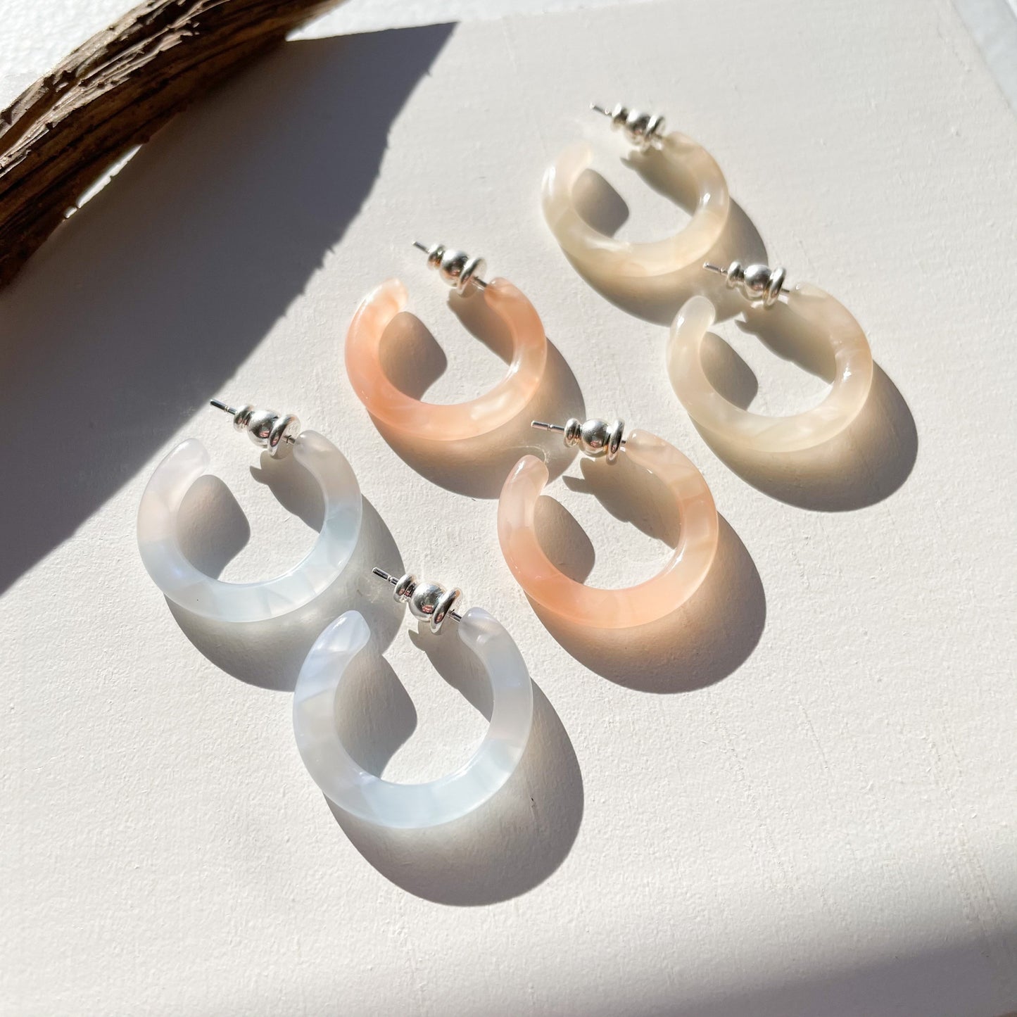 Ultra Mini Hoops in Sky Lotus and Peach | Cellulose Acetate Mini Small Pearl Hoop Earrings With AG Sterling Silver Posts Minimalist Earrings