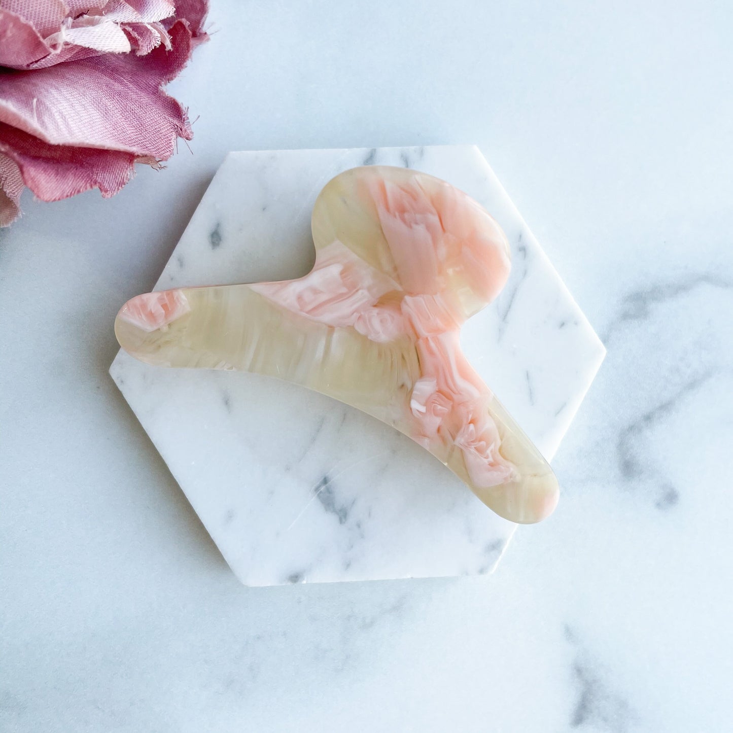 French Hair Claw in Creamsicle | Light Pink and White Cream Hair Clip Claw Cellulose Acetate Stainless Steel